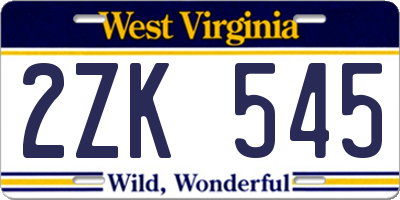 WV license plate 2ZK545