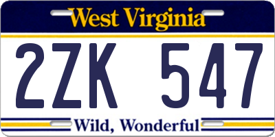 WV license plate 2ZK547
