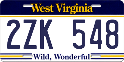WV license plate 2ZK548