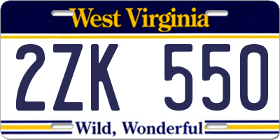 WV license plate 2ZK550