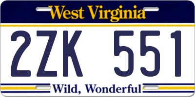 WV license plate 2ZK551