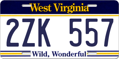 WV license plate 2ZK557