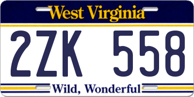 WV license plate 2ZK558