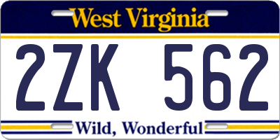 WV license plate 2ZK562