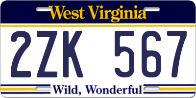 WV license plate 2ZK567