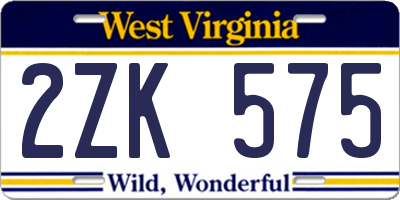 WV license plate 2ZK575