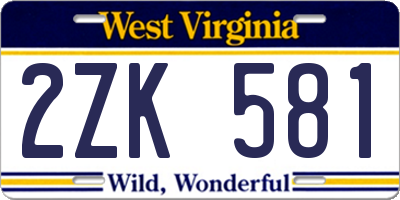 WV license plate 2ZK581