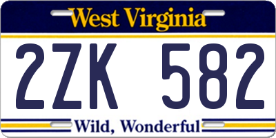 WV license plate 2ZK582