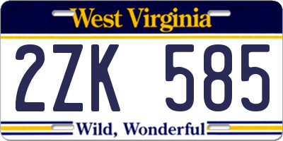 WV license plate 2ZK585