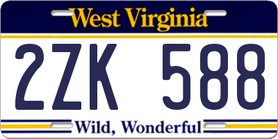 WV license plate 2ZK588
