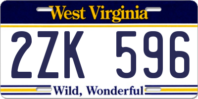 WV license plate 2ZK596