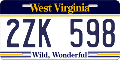 WV license plate 2ZK598