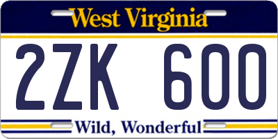 WV license plate 2ZK600