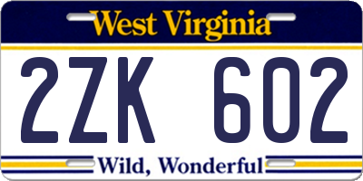 WV license plate 2ZK602
