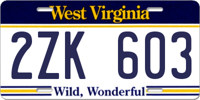 WV license plate 2ZK603