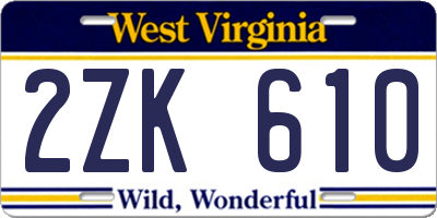 WV license plate 2ZK610
