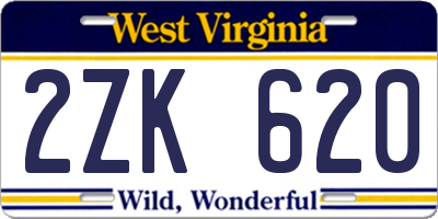 WV license plate 2ZK620