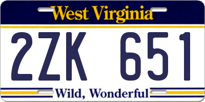 WV license plate 2ZK651
