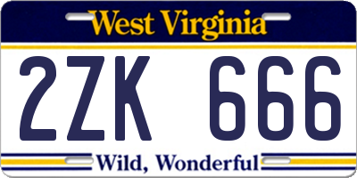 WV license plate 2ZK666