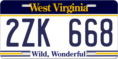 WV license plate 2ZK668