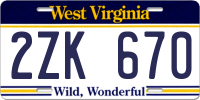 WV license plate 2ZK670