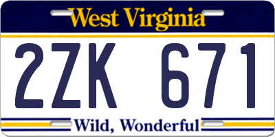 WV license plate 2ZK671