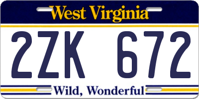 WV license plate 2ZK672
