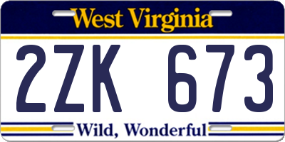 WV license plate 2ZK673
