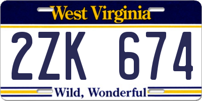 WV license plate 2ZK674