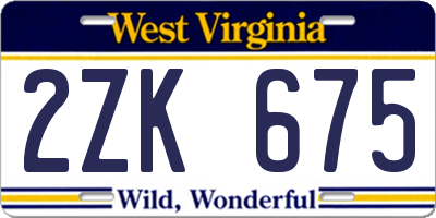 WV license plate 2ZK675