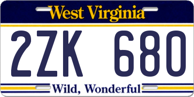 WV license plate 2ZK680