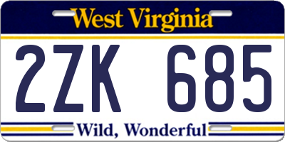 WV license plate 2ZK685