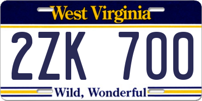 WV license plate 2ZK700