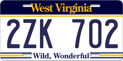 WV license plate 2ZK702