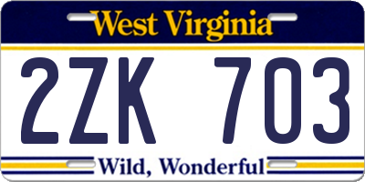 WV license plate 2ZK703