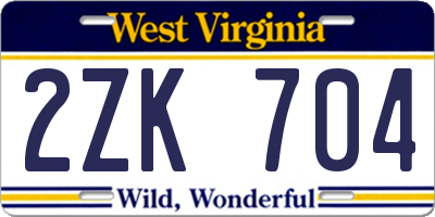 WV license plate 2ZK704
