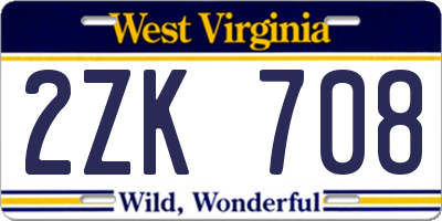WV license plate 2ZK708
