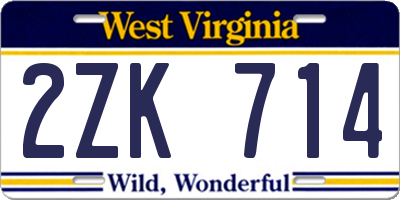 WV license plate 2ZK714