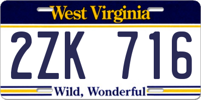 WV license plate 2ZK716
