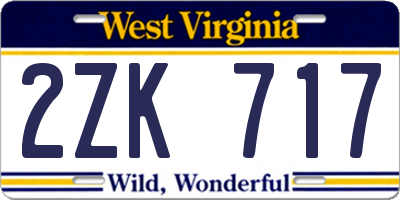 WV license plate 2ZK717