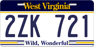 WV license plate 2ZK721