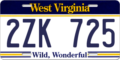 WV license plate 2ZK725