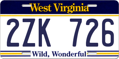 WV license plate 2ZK726
