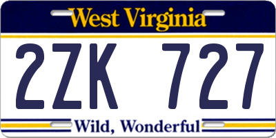 WV license plate 2ZK727