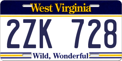 WV license plate 2ZK728
