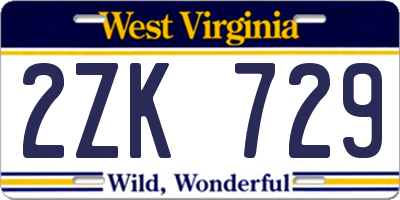 WV license plate 2ZK729