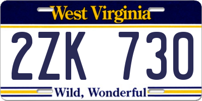 WV license plate 2ZK730