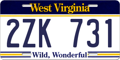 WV license plate 2ZK731