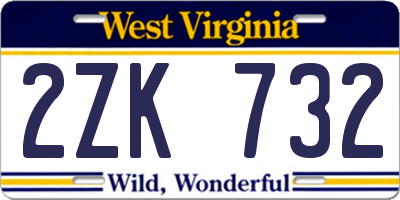 WV license plate 2ZK732