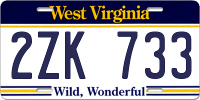 WV license plate 2ZK733